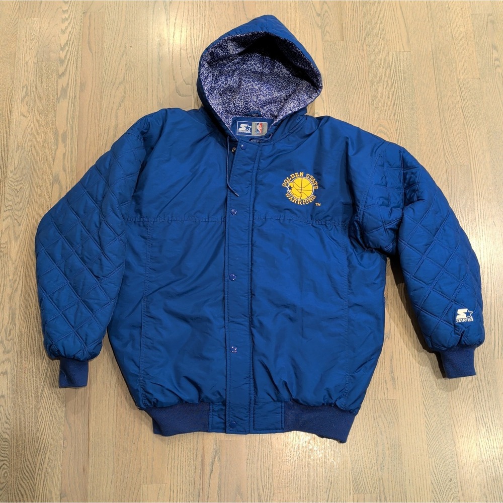 Vintage Starter Golden State Warriors Full Zip Hooded Puffer Jacket Size XL